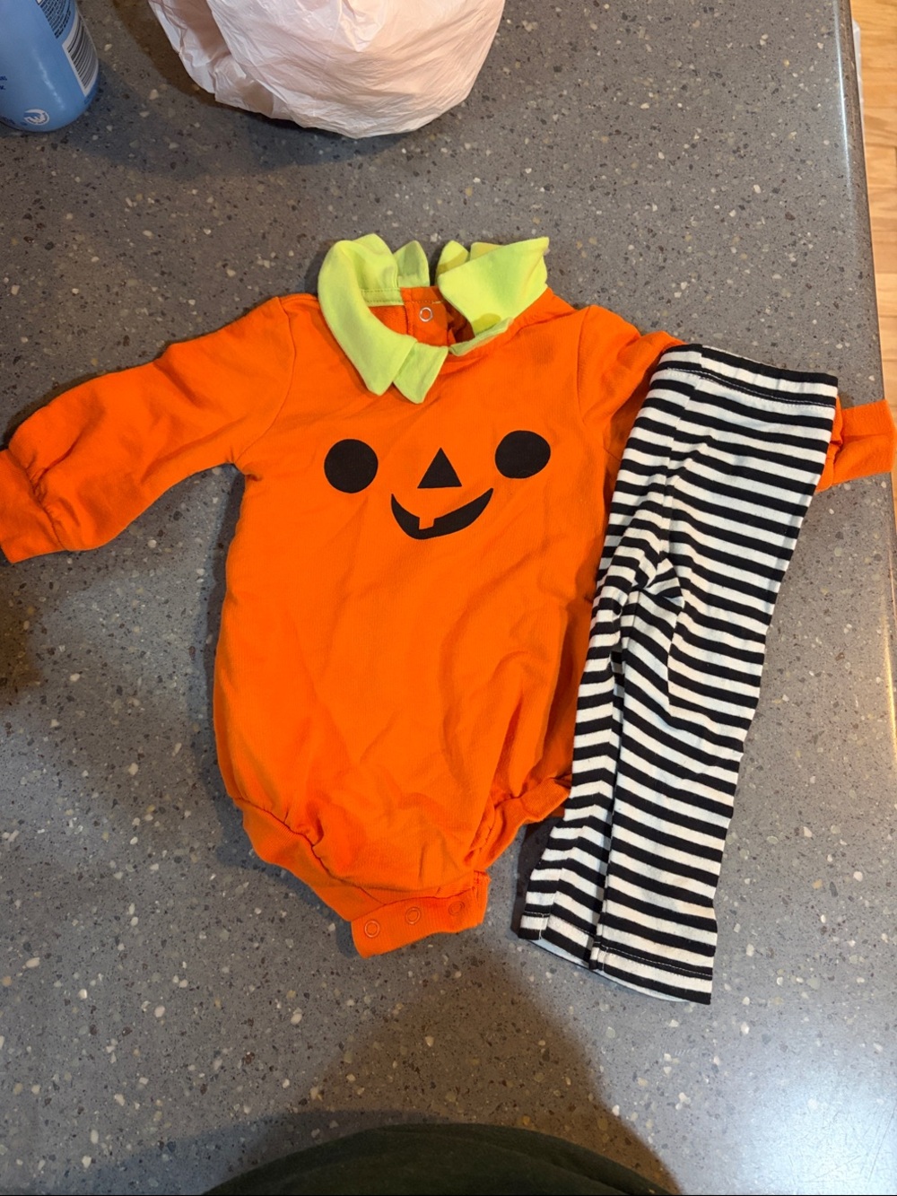 Infant Pumpkin Face Bodysuit with Striped Leggings